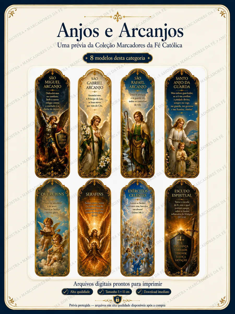 Marcadores católicos com São Miguel, São Gabriel, São Rafael e o Santo Anjo da Guarda
