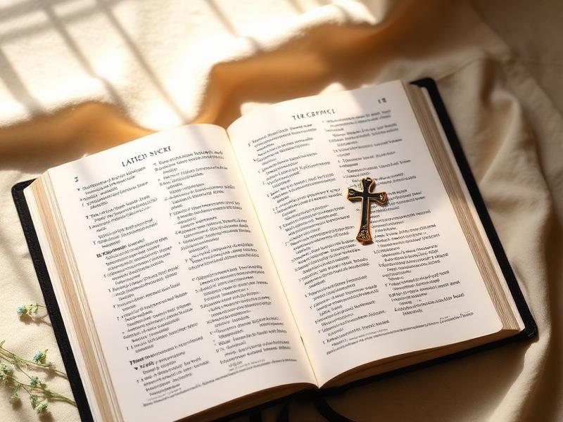 Bíblia aberta com um marcador católico colocado entre as páginas